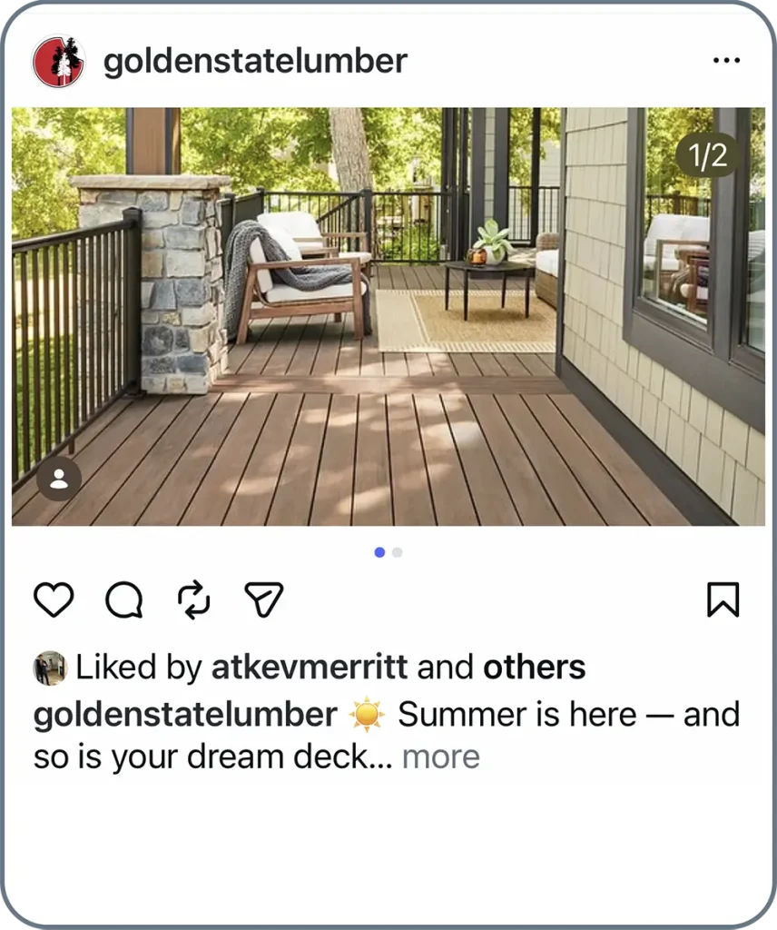 Example social media post featuring new decking on a summer patio